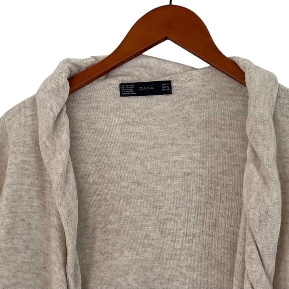 Zara Tan/Neutral Cotton/Angora Blend Long Sleeve Ruffle Open Cardigan Sweater S - Picture 3 of 12